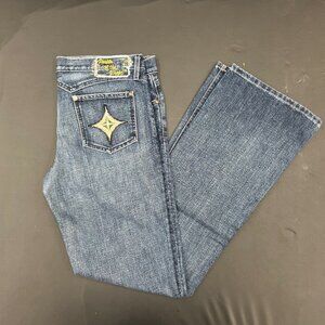 NWOT Y2K 2000s People of the World Rhinestone Flared Denim Jeans 31